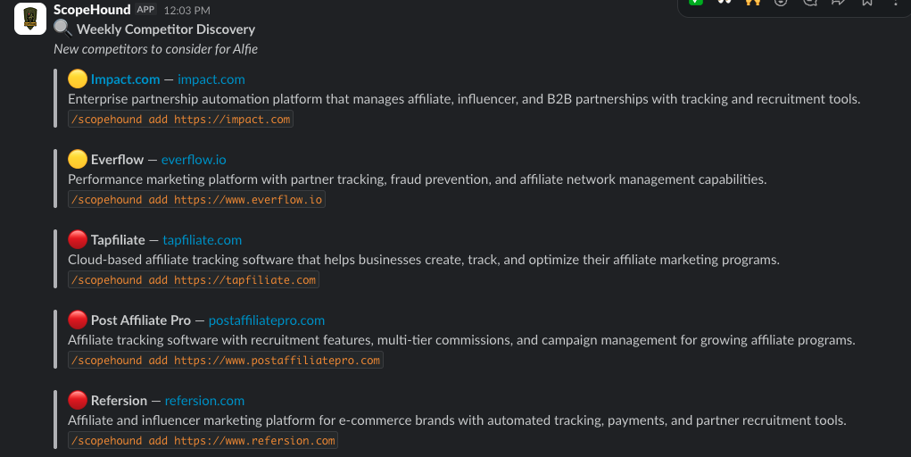 Weekly competitor discovery in Slack