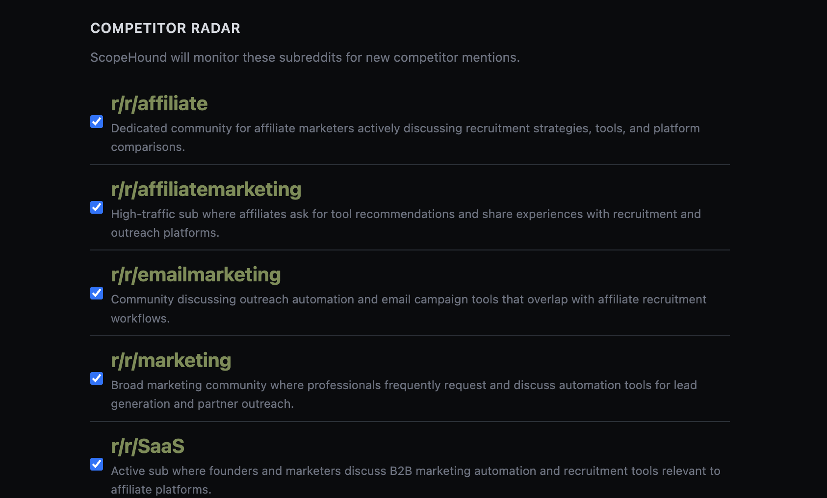 Competitor Radar Reddit monitoring